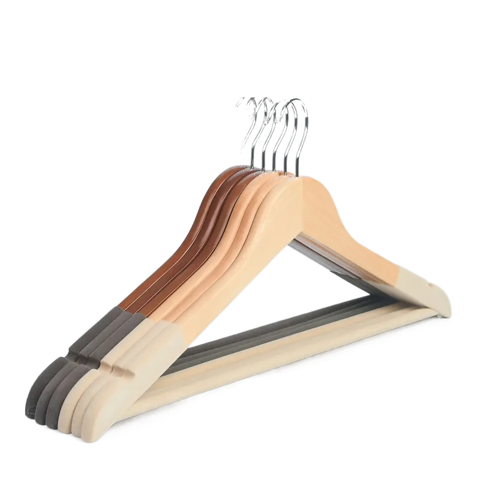 WH020 Velvet shoulder Wooden top hanger with bar