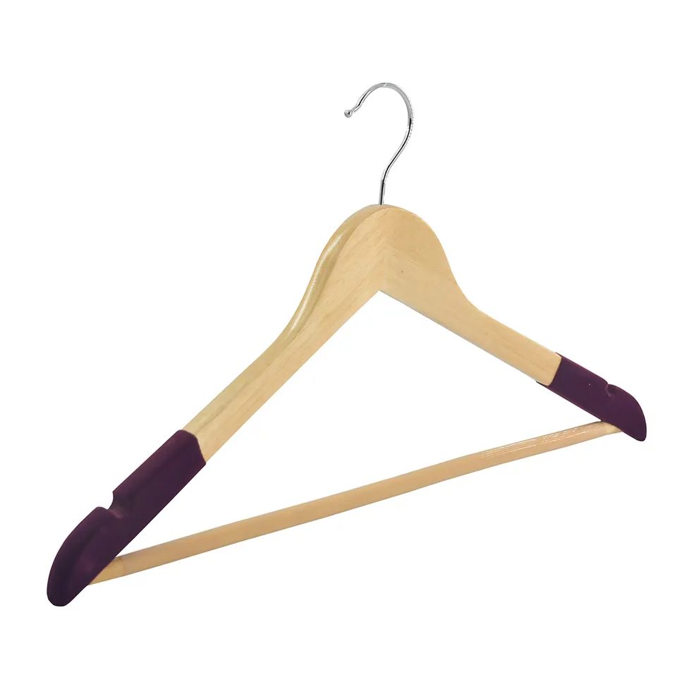 WH020 Velvet shoulder Wooden top hanger with bar
