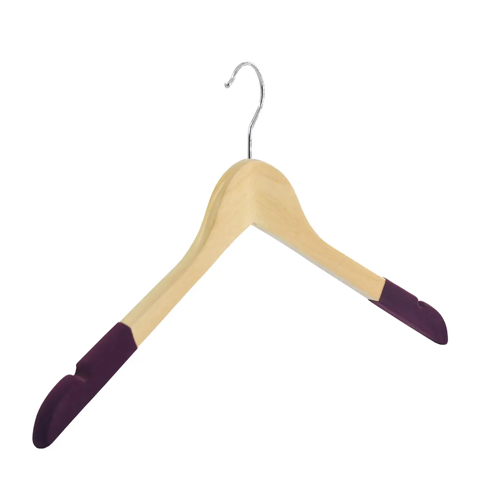 WH020 Velvet shoulder Wooden top hanger with bar